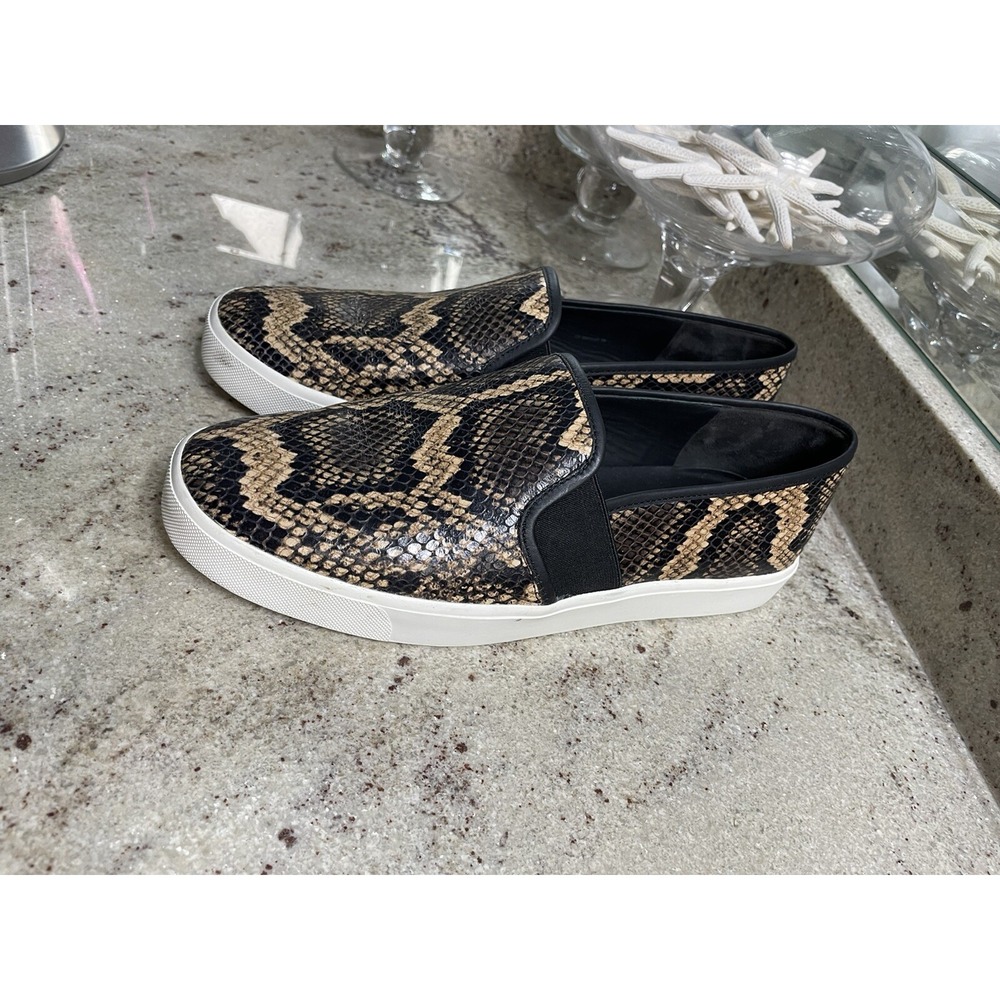 Vince Saxon 2 Snakeskin-Embossed Leather Platform Sneakers - 8 Brown Black